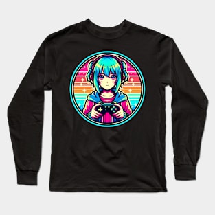 Gamer girl neon colorful Long Sleeve T-Shirt